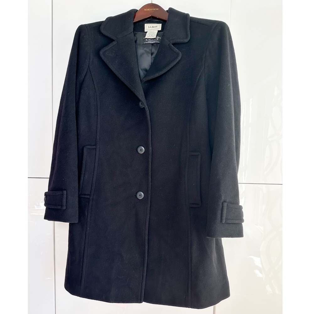 L.L. Bean Black Wool Long Coat Classic Dressy 12P Old Money Scandi Academia